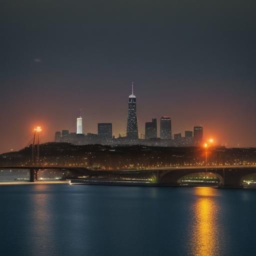 Pointillist Cityscape at Sunset in Film Still