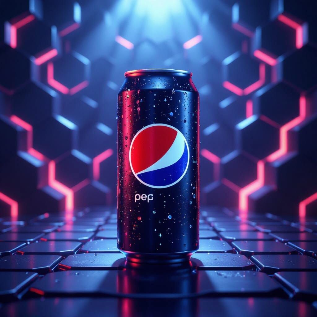 Pepsi Can on Futuristic Hexagon Background