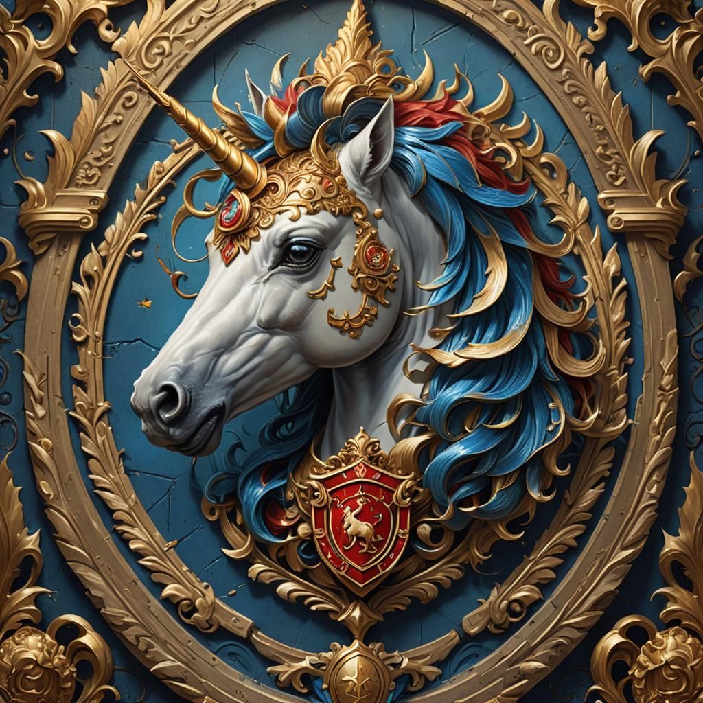 Unicorn Family Crest in Art Nouveau Style