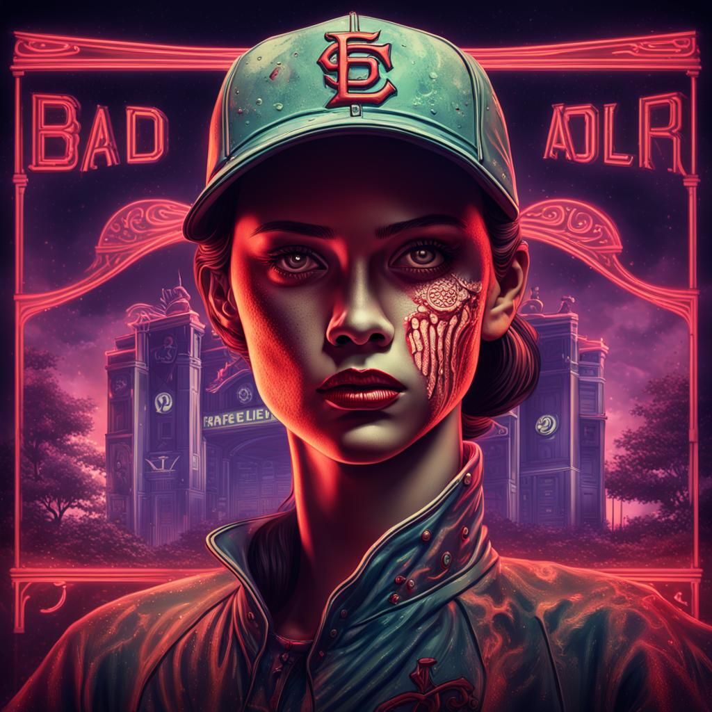 Dystopian Women's Baseball Team in Art Nouveau Style