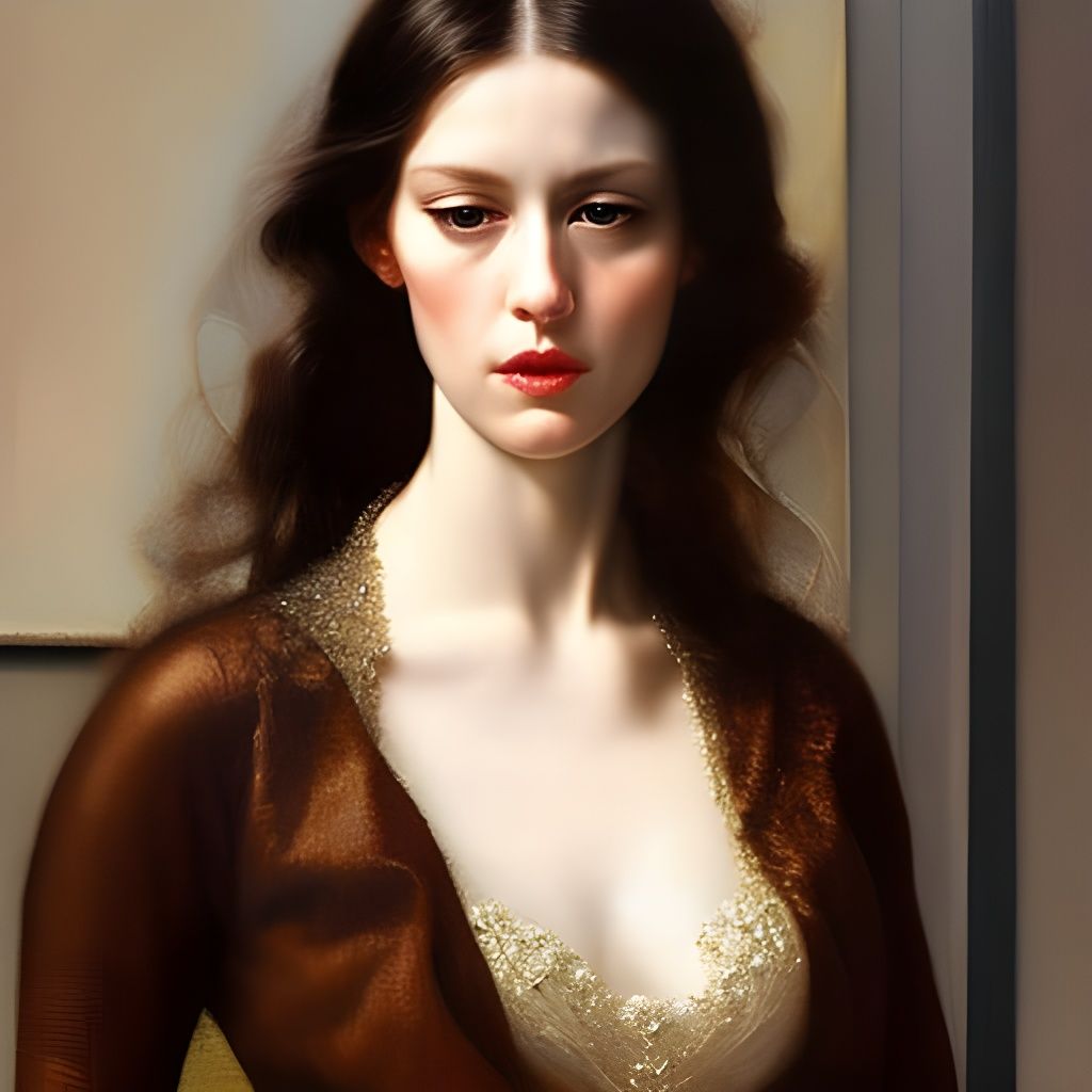 Sad Woman in Cafe: Painting in Haunting Style