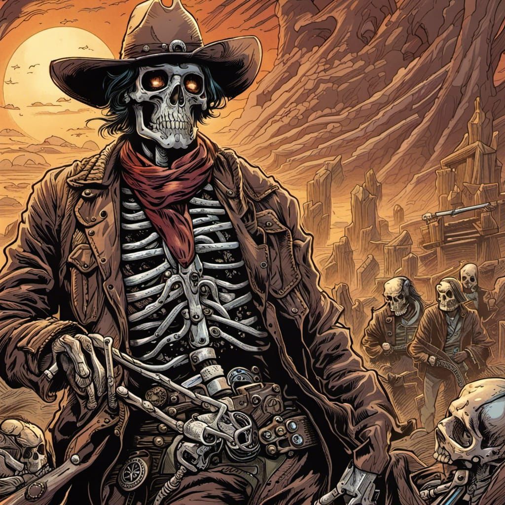 Skeleton Cowboy in Comic Book Art Style