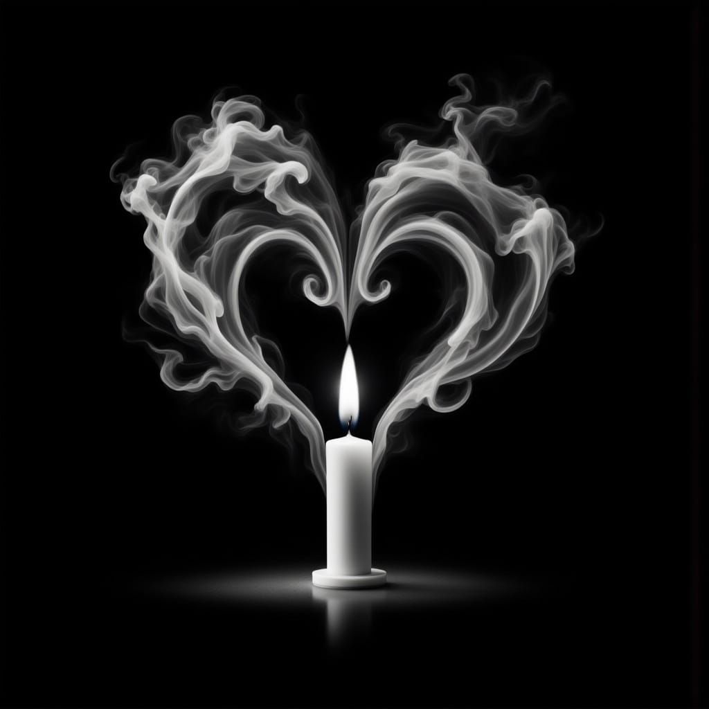 White Candle Smoke Forms Heart Shape in Monochrome