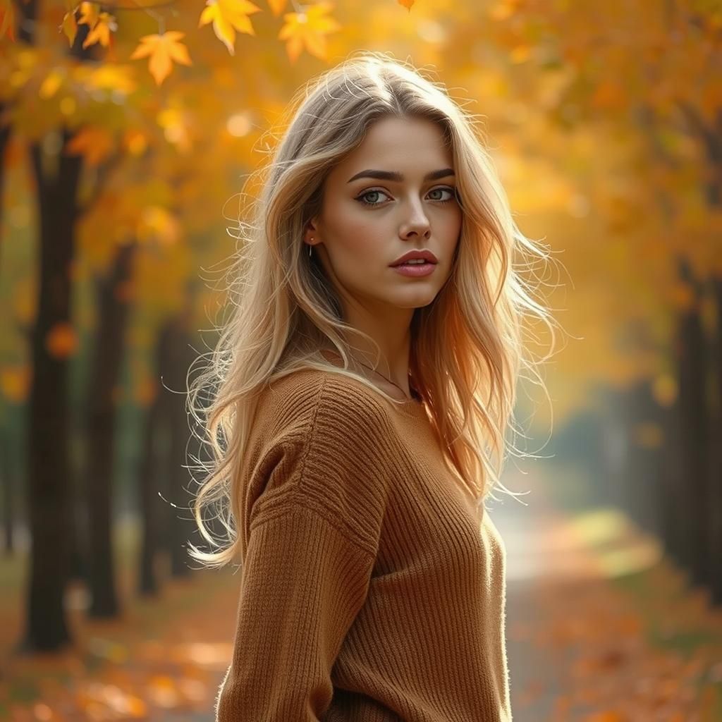 Autumn Woman Portrait in Pre-Raphaelite Style