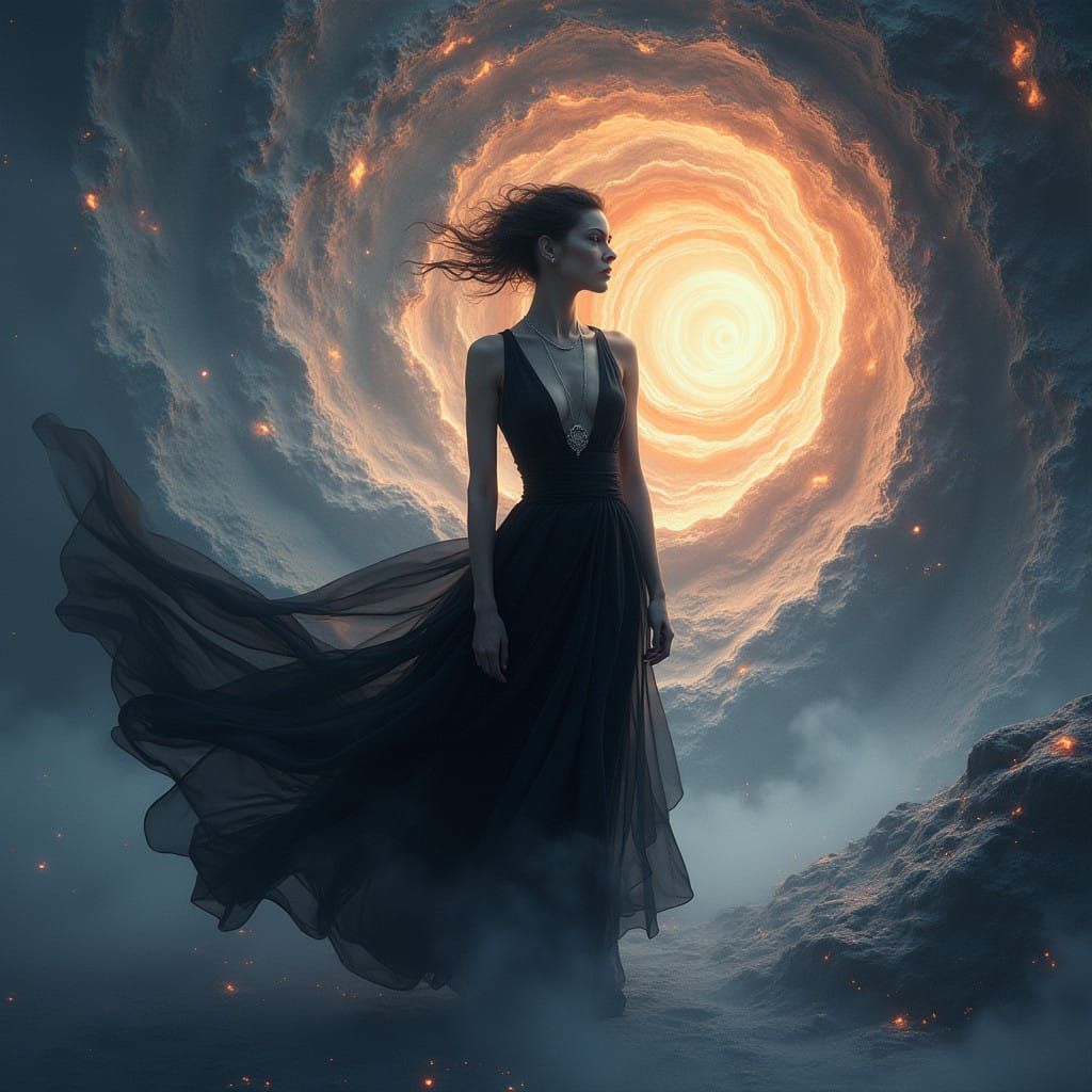 Hyperrealistic Portrait of a Woman in a Cosmic Vortex, Water...
