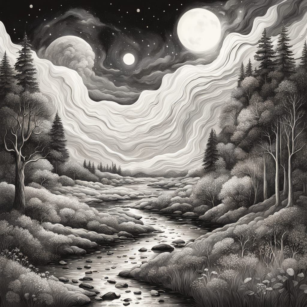 Dreamy Midnight Vision in Ethereal Landscape