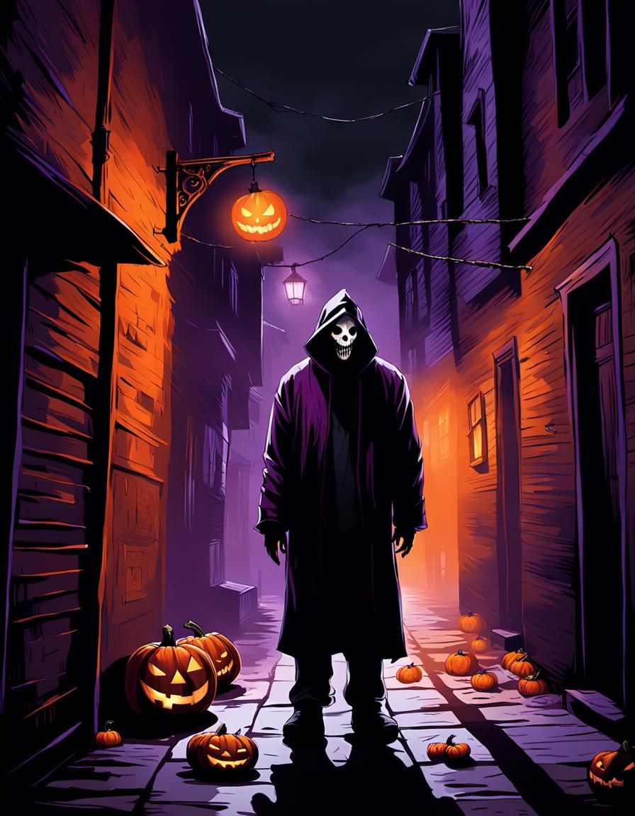 Ghostface Stalks a Dark Halloween Alley