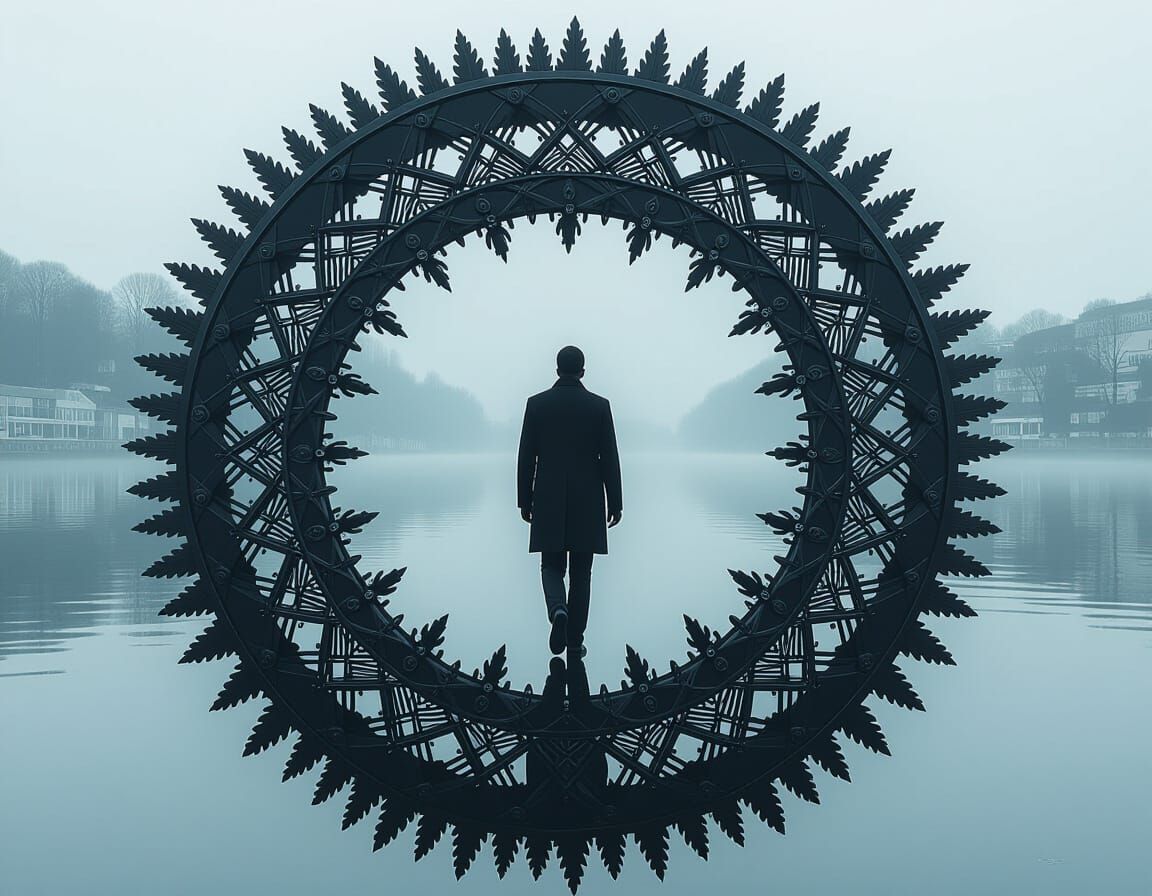 Lone Figure Walks Through Dark Night HDR