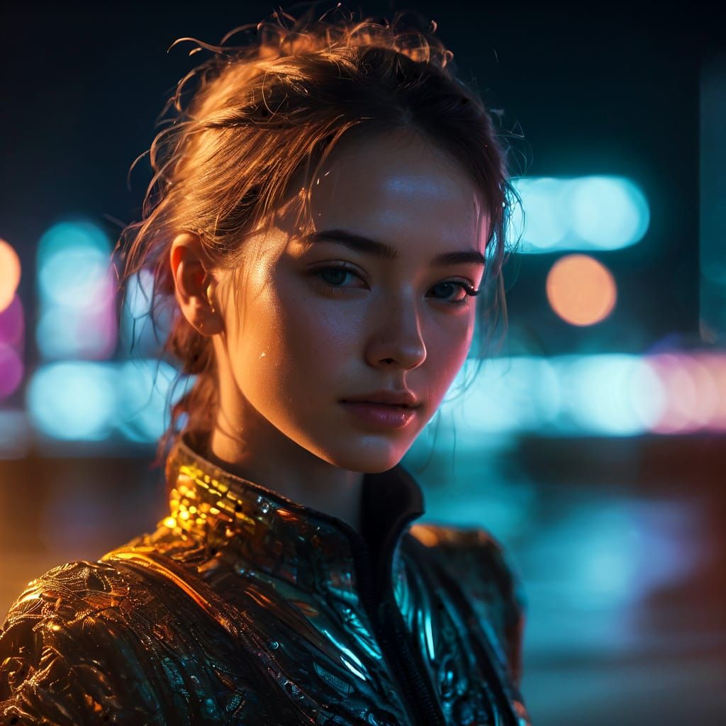 Neon Matrix Woman in Ghost Dunes: Cyberpunk Art