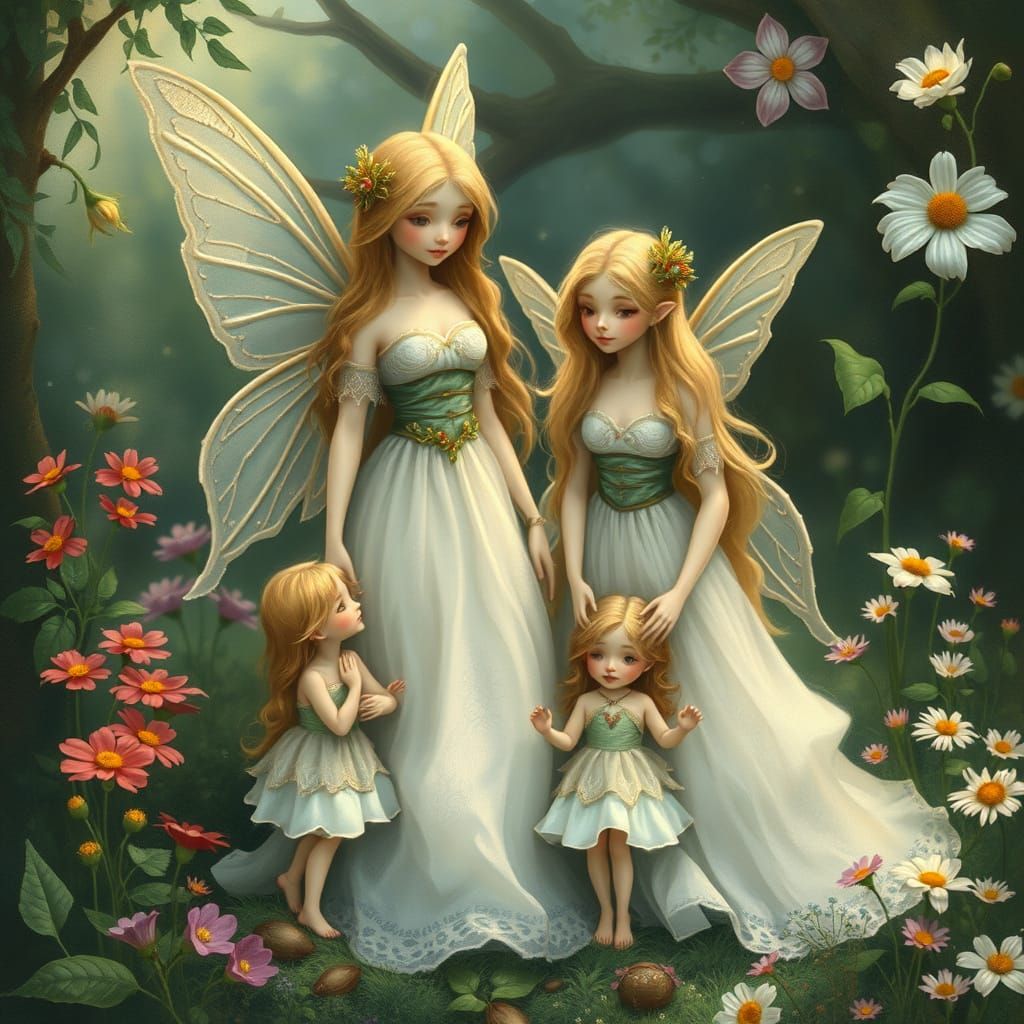 Enchanting Fairy Family in Mystical Landscape
