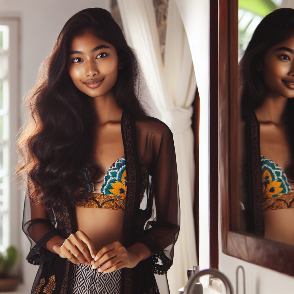 Girl in Bikini Reflecting in Mirror