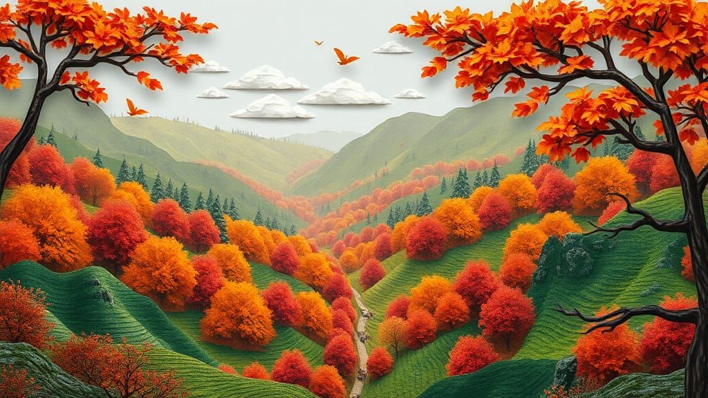 Autumn Valley in Paper Collage Style