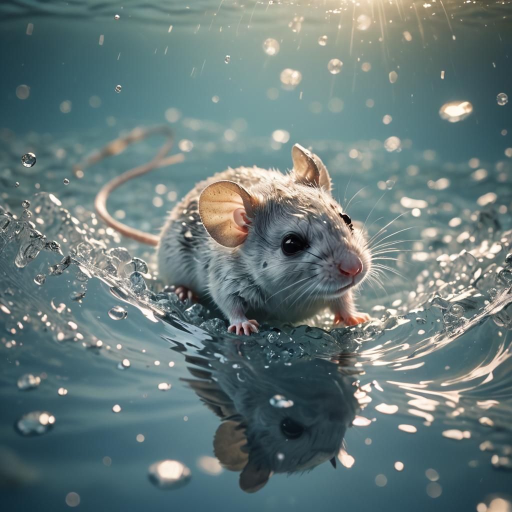 Mouse Swims in Crystal Water: Cinematic Macro Shot