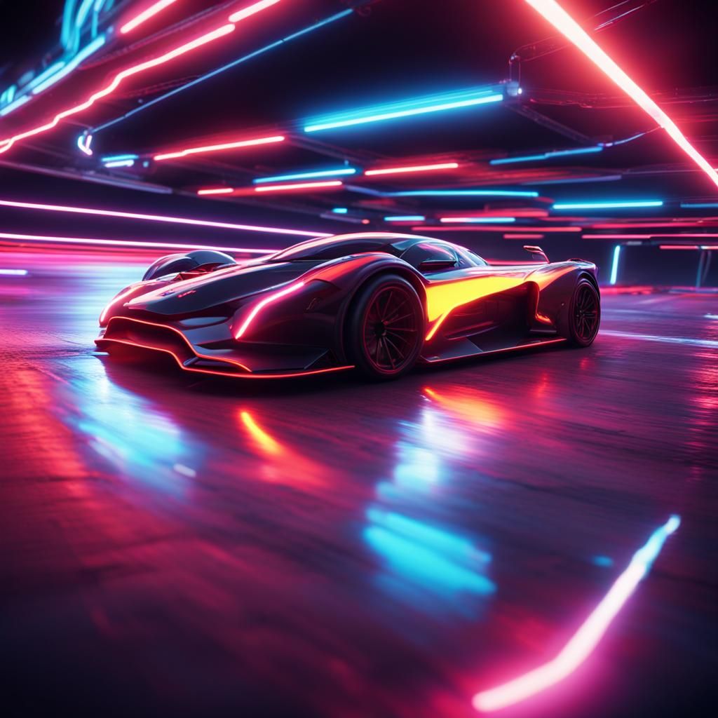 Electric Supercars Racing on Neon Track in Digital Art