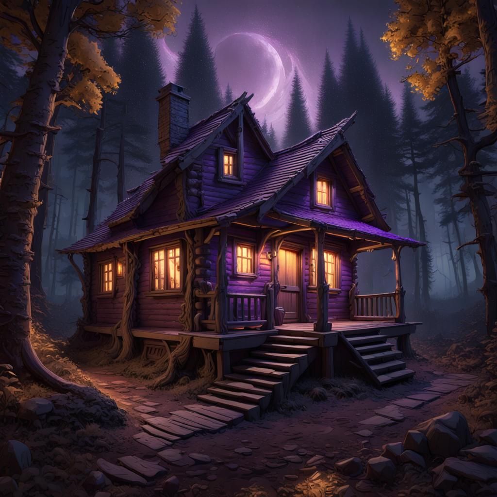 Eerie Cabin in Woods: Dark Fantasy Concept Art