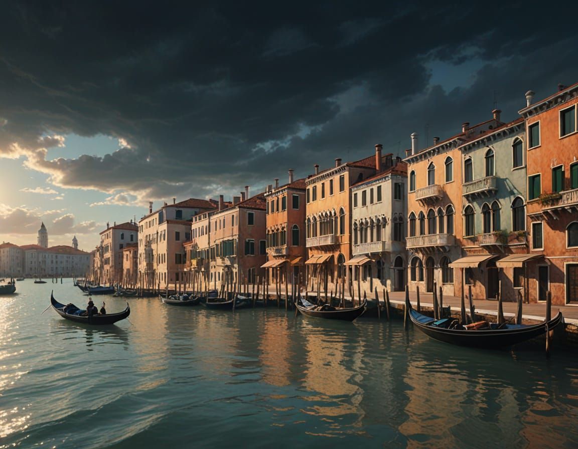 Venice Houses in Golden Sunlight: Digital Matte Painting