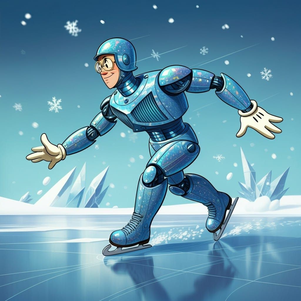 Bulldozer in Whimsical Cartoon Style Ice Skating