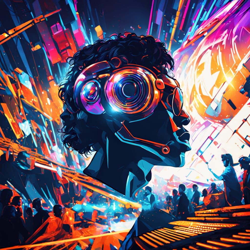 Surreal Disco Scene with Dazzling Silhouettes