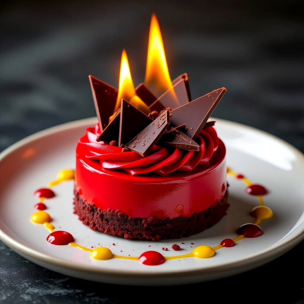 Avant-Garde Mousse Ring with Chocolate Flames