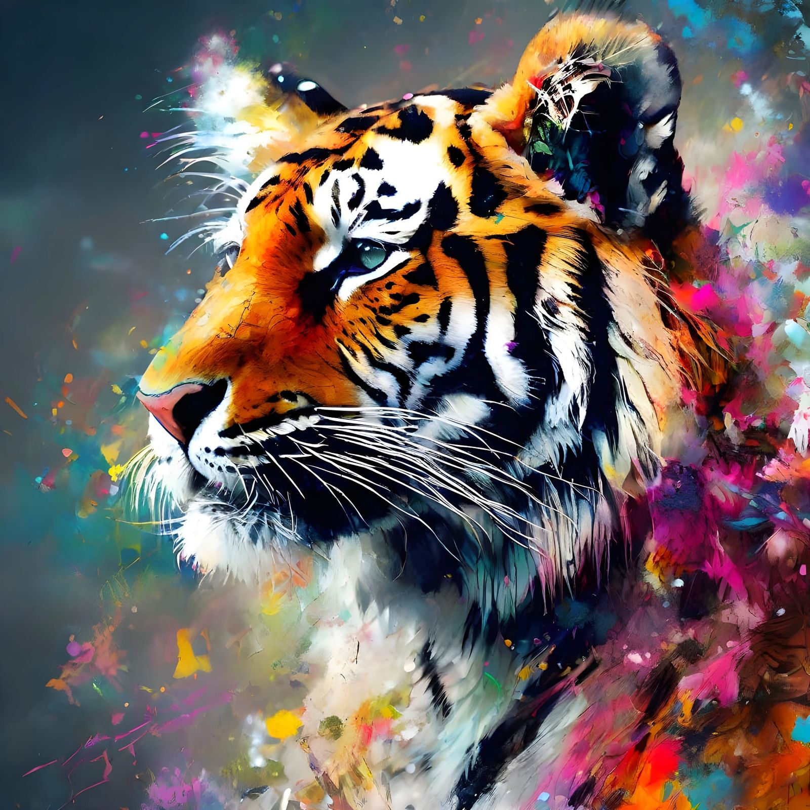 Vibrant Tiger Cub in a Whimsical Landscape