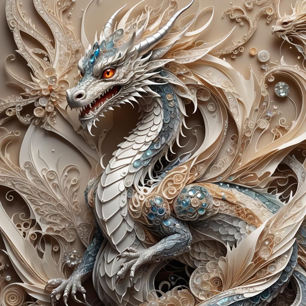 Regal Dragon in Platinum Smoke, Digital Art