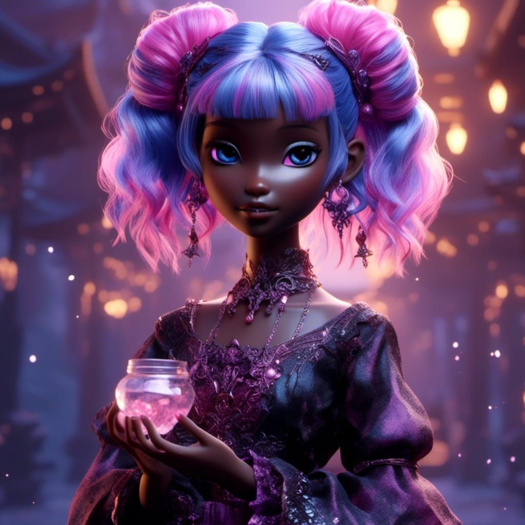 Vibrant Anime Doll with Iridescent Hair