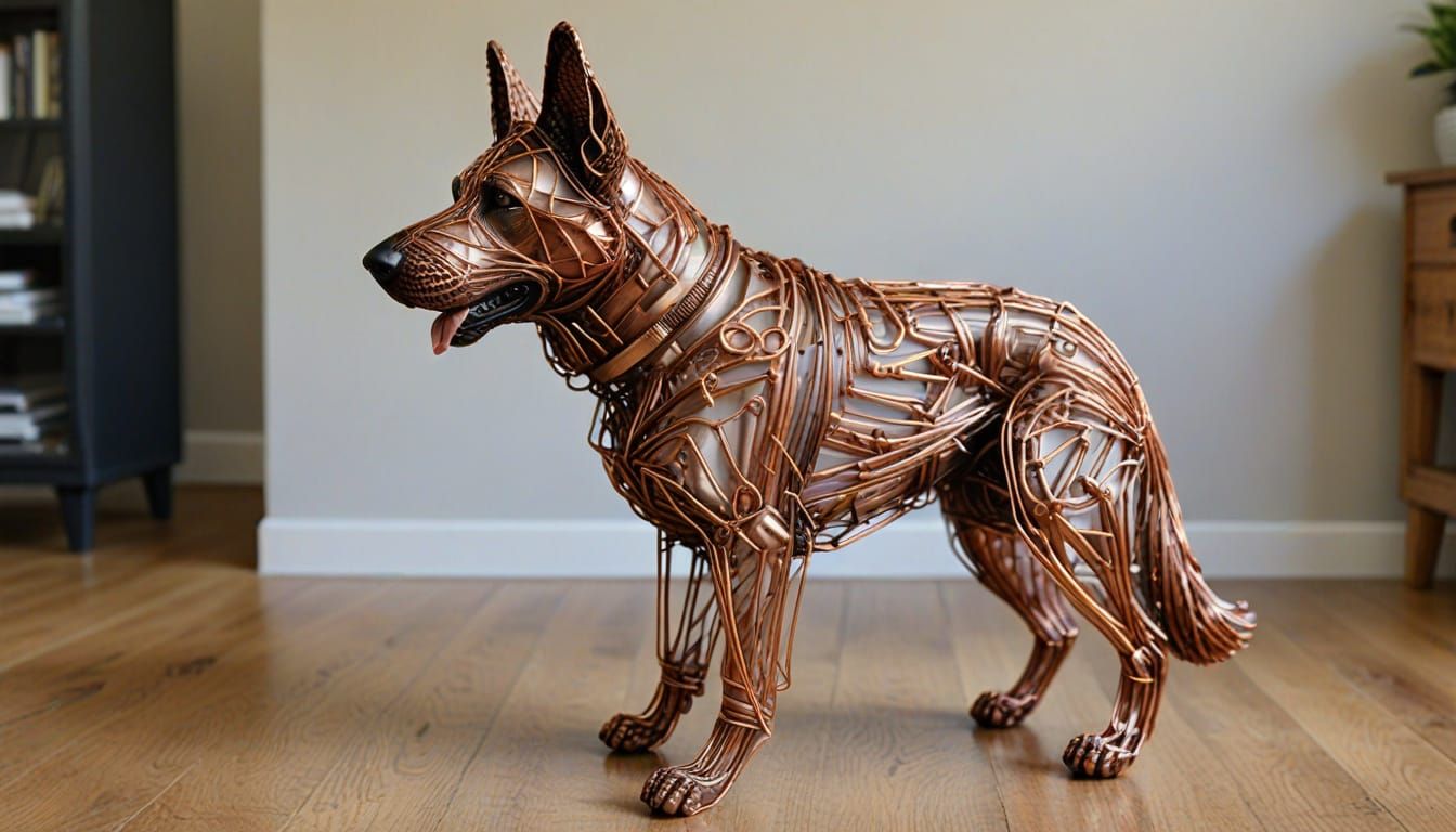 Copper Wire German Shepherd Dog Sculpture