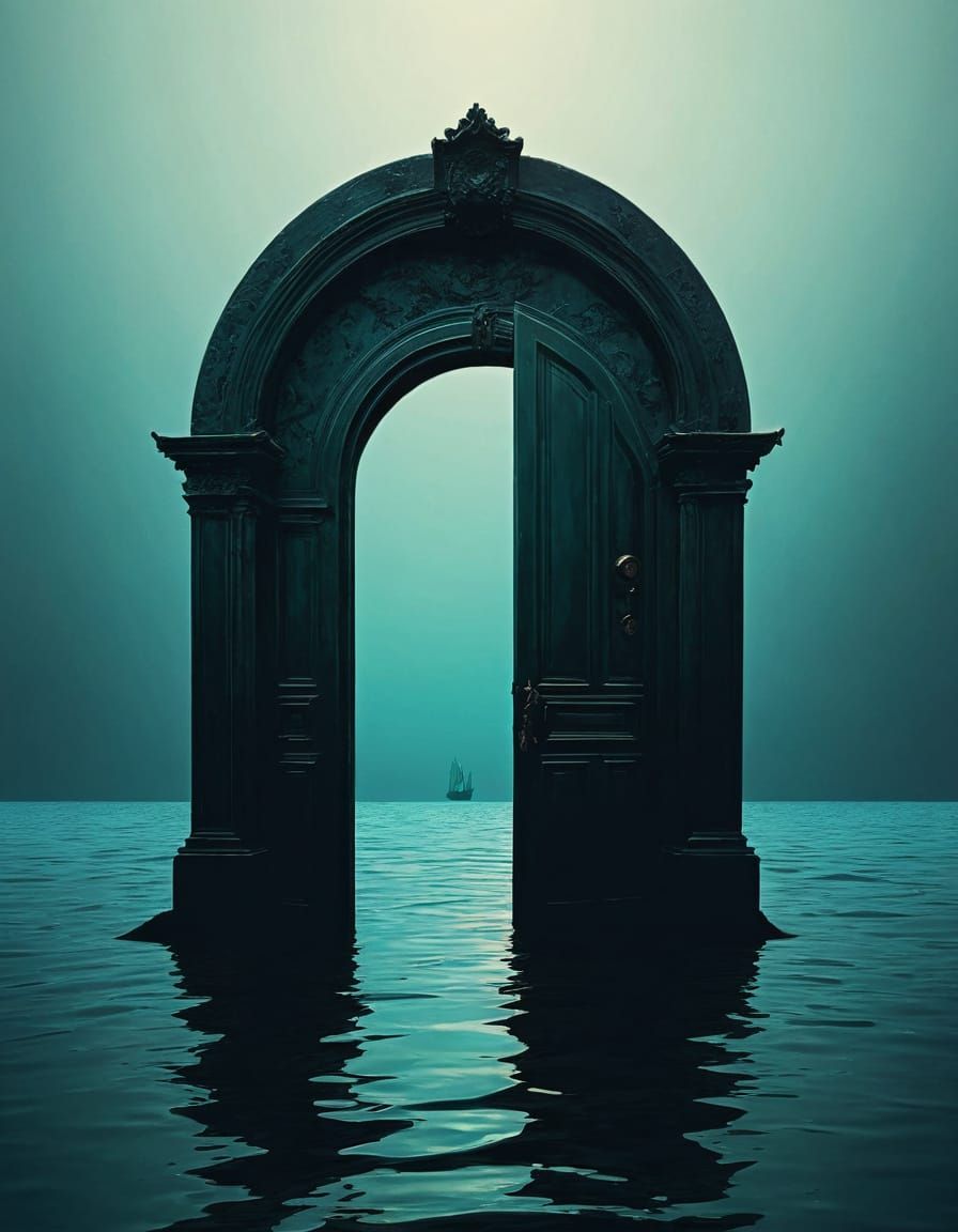 Underwater Gothic Doorway Silhouette in Watercolour