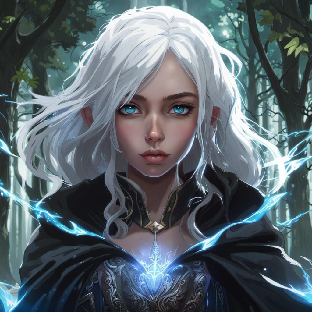 Anime Girl in Magic Forest: Detailed Fantasy Art