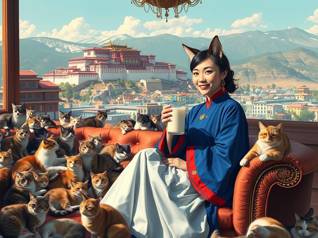 Woman with Cat Features in Lhasa, Blended Realism