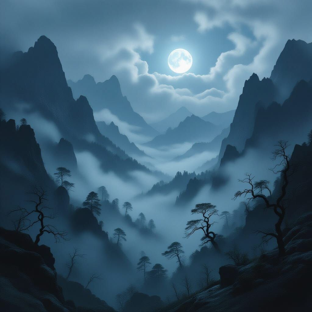 Eerie Dark Valley Inspired by Dark Surrealism