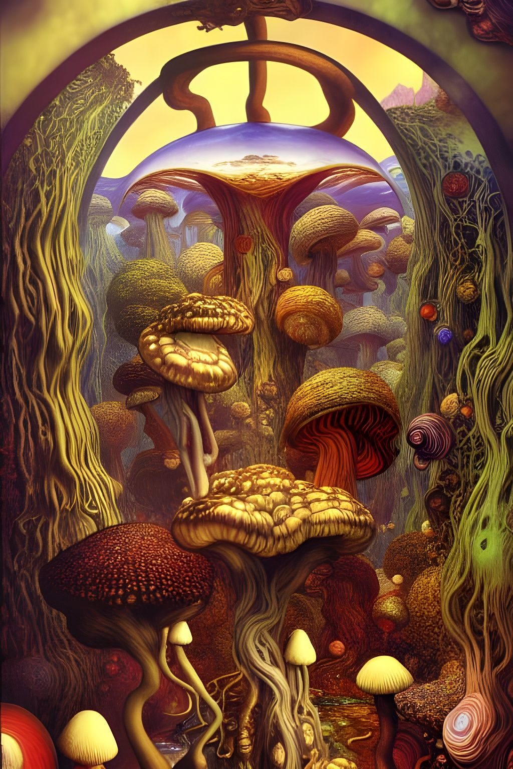Surreal Galaxy Dreamscape with Fantasy Fungi