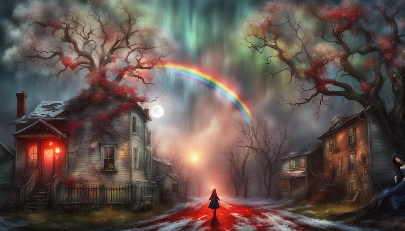 Cyborg Cat and Ghost Girl in Dystopian Scene