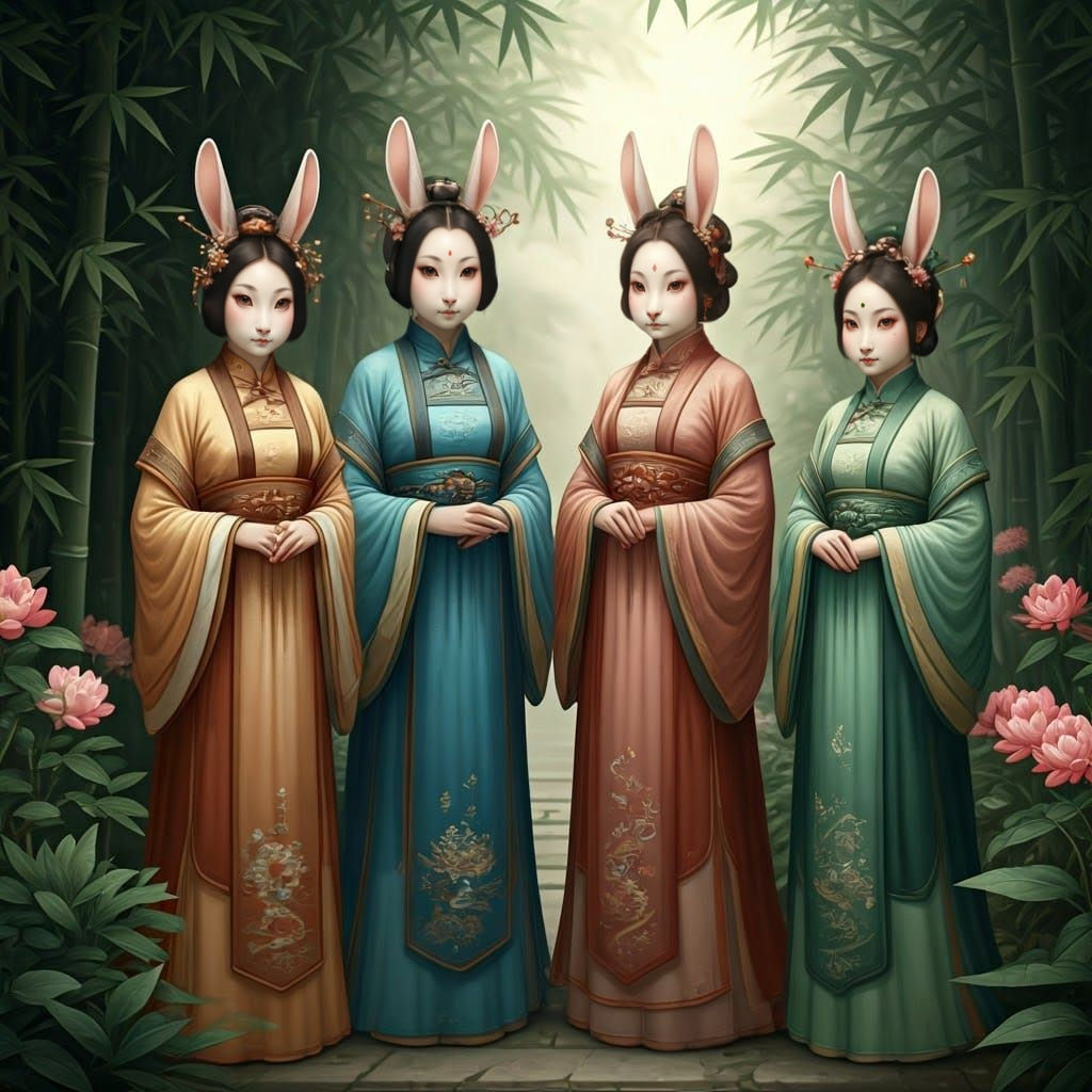 Chinese Courtesans as Adorable Rabbit Beauties