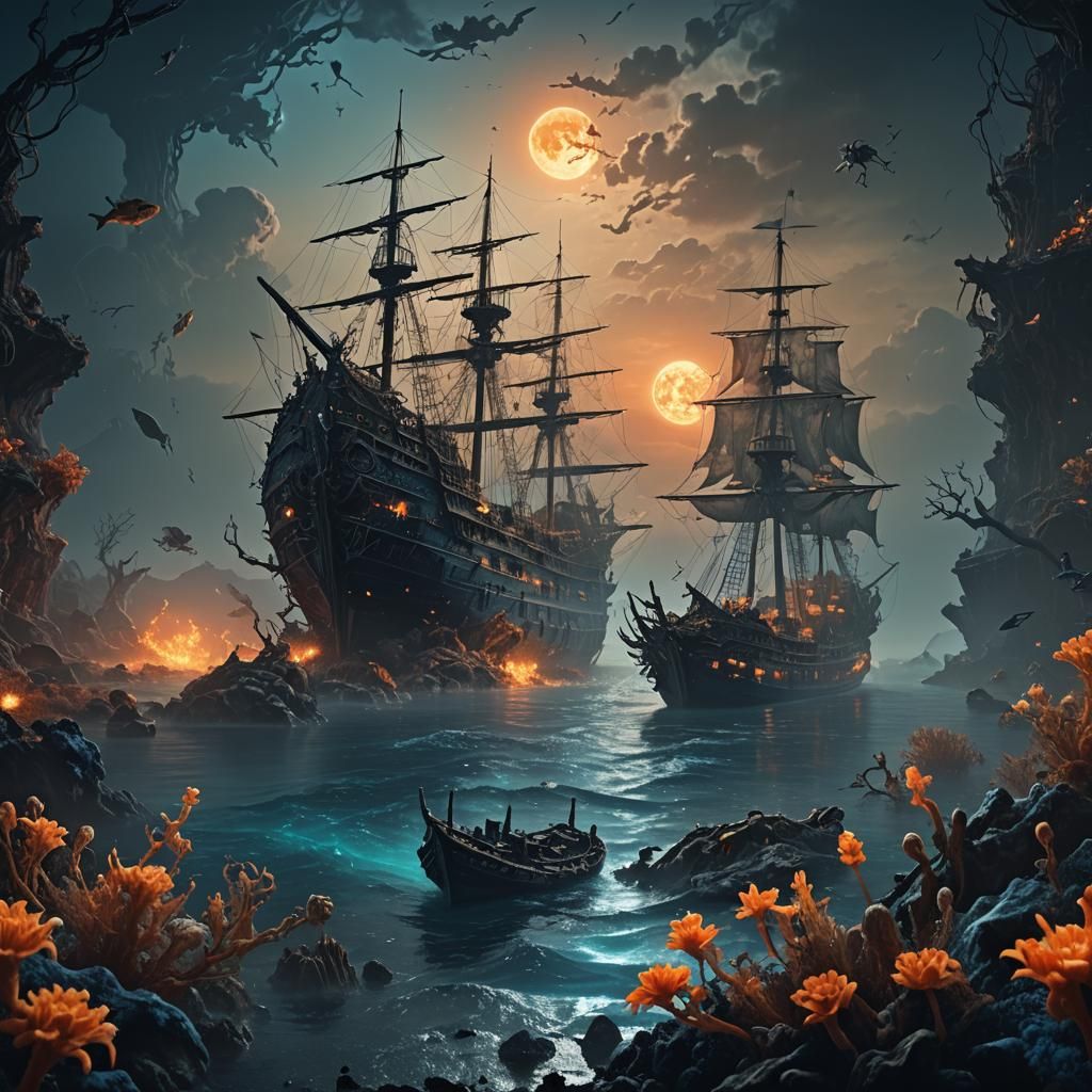 Dark Sea of Ancient Skeletons: Digital Matte Painting