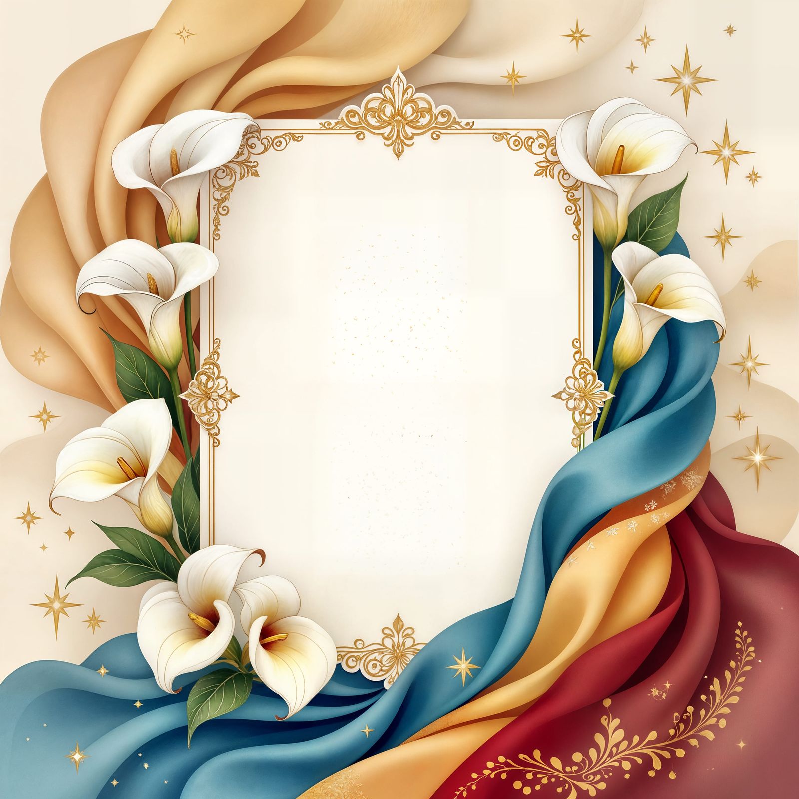 Ethereal Arabic Art Featuring Luminous Calla Lilies