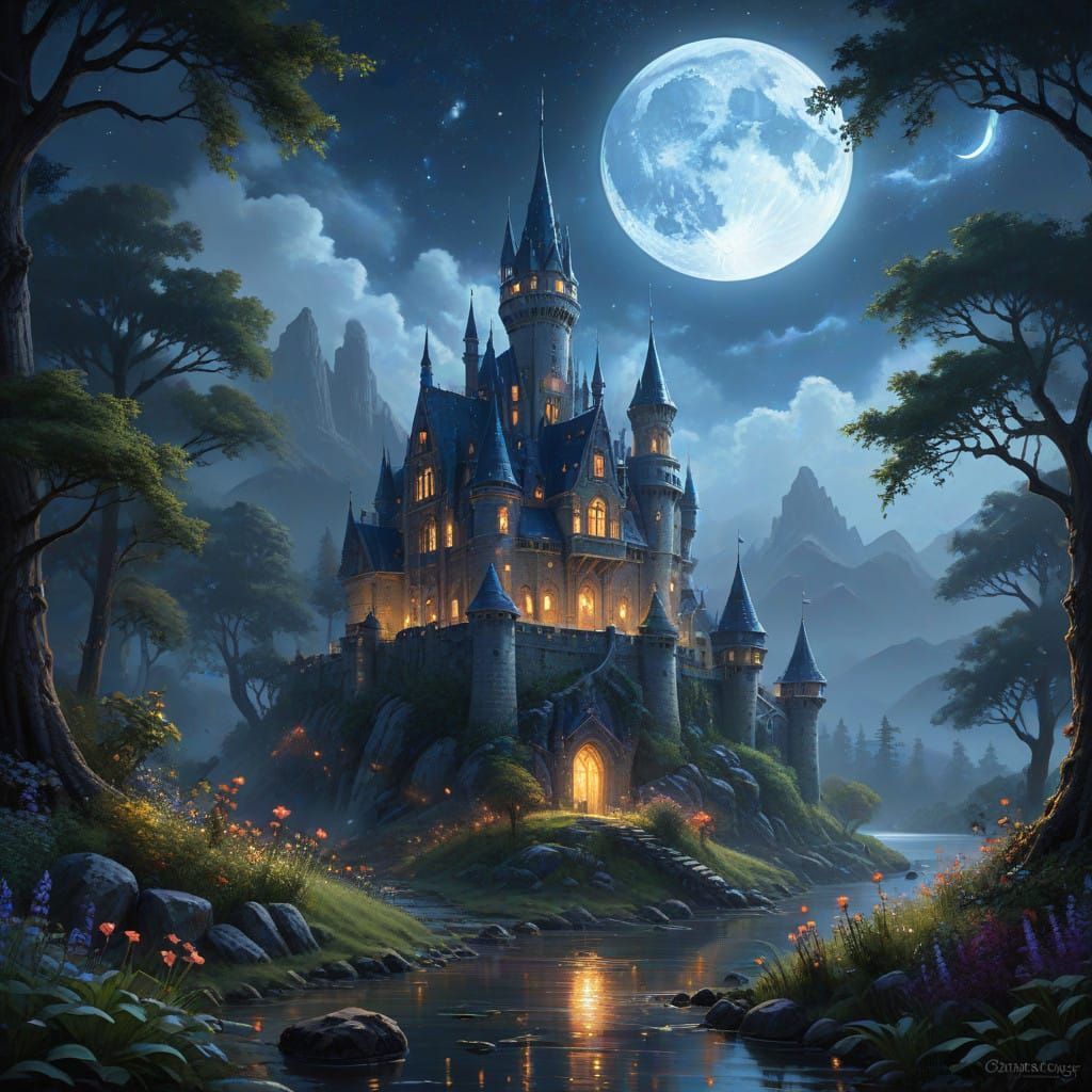Ethereal Castle Amidst Enchanted Forest