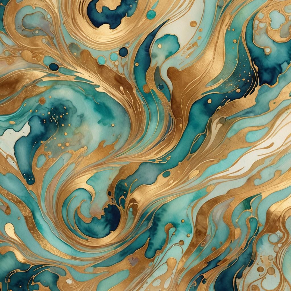 Ethereal Abstract Watercolor Art with Gold Inlay