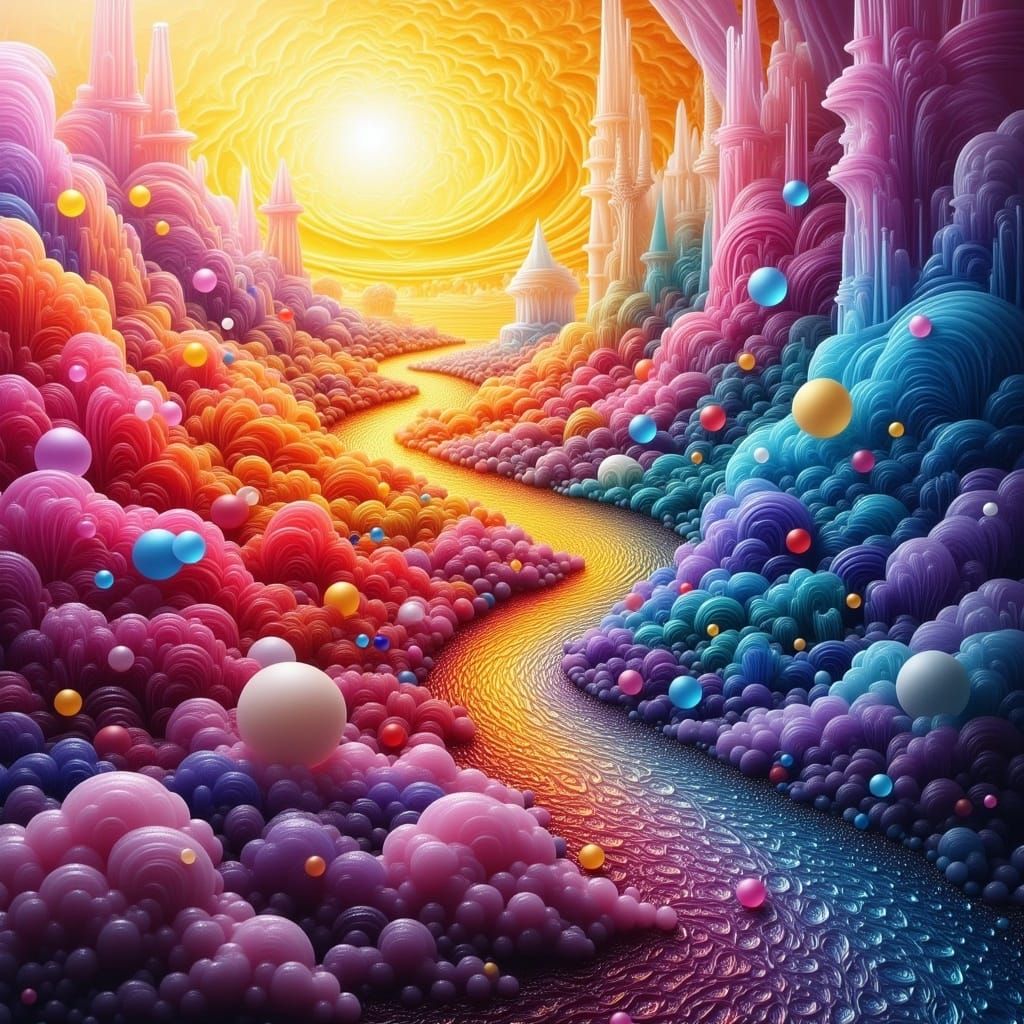 Vibrant Street Art in a Melting Rainbow Fractal