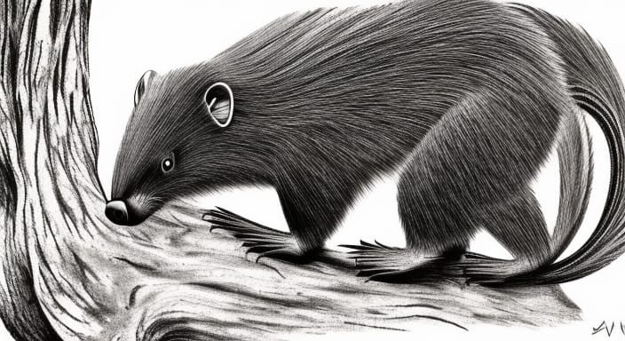 Realistic Line Art: Tasmanian Devil by Tree Stump