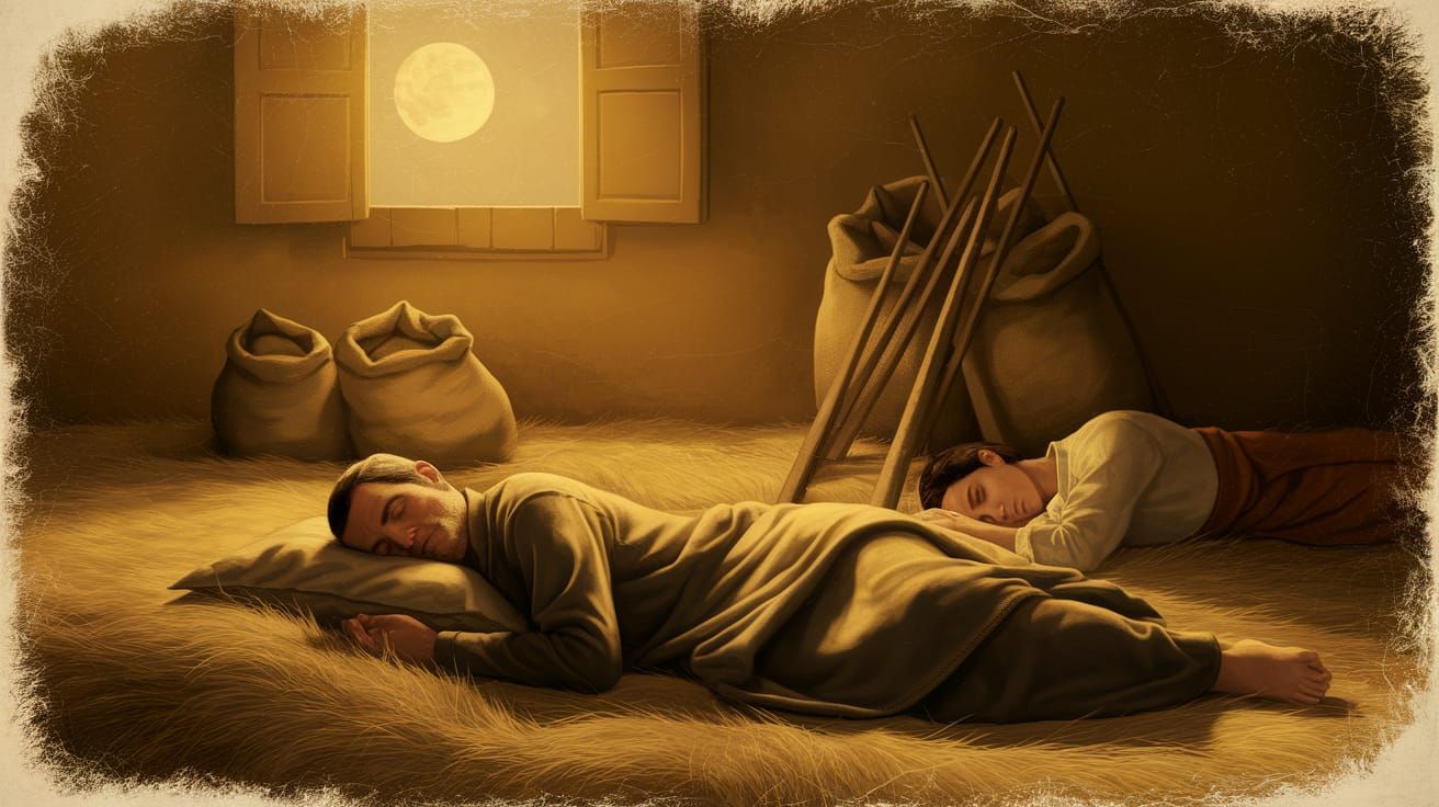 Peaceful Night Scene on Threshing Floor