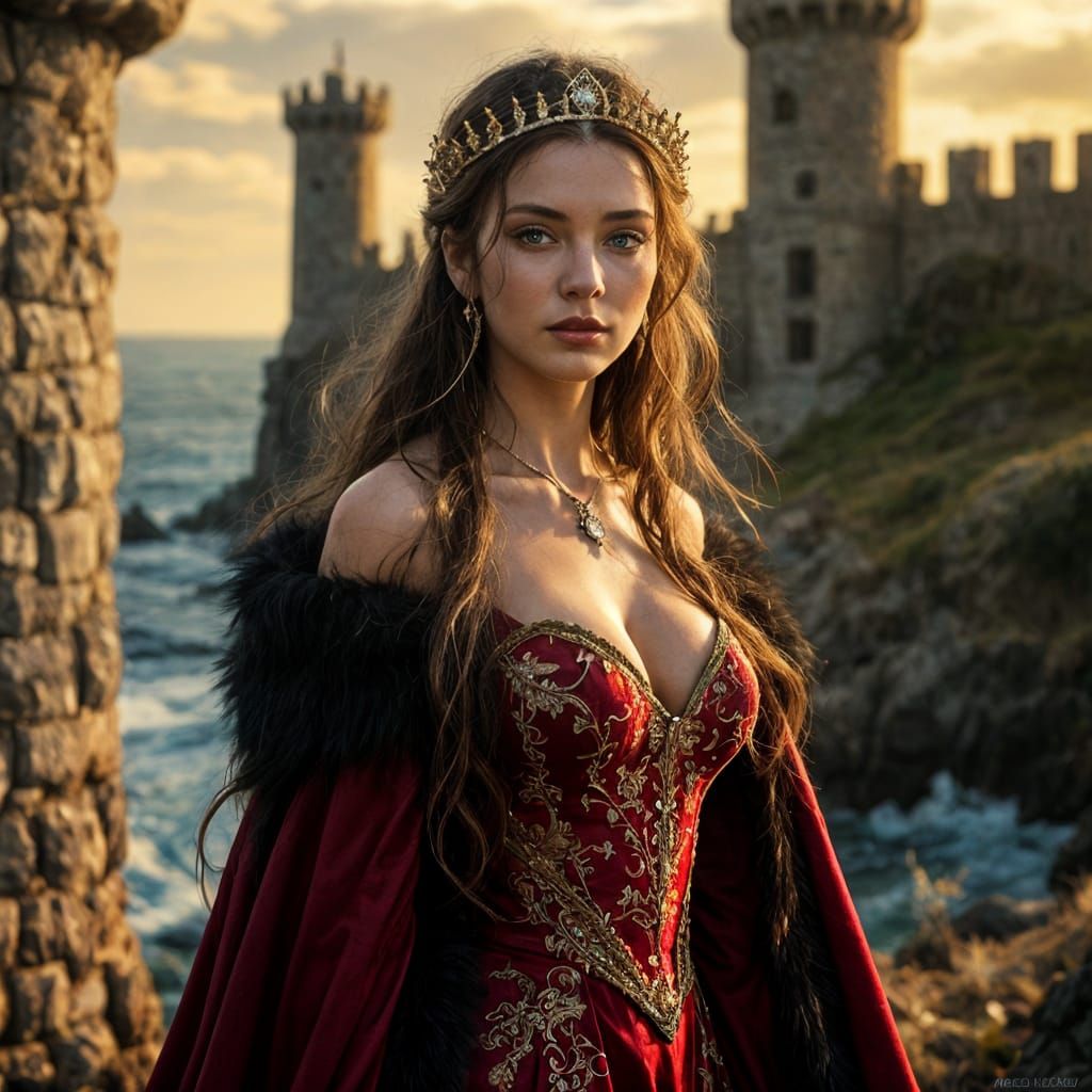 Brunhild in Red Velvet Gown with Aurora