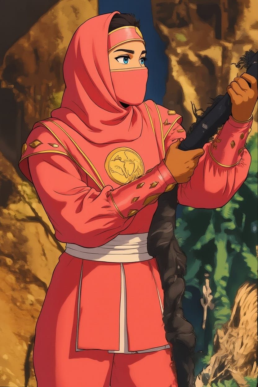 Pink Ninja in Studio Ghibli Style