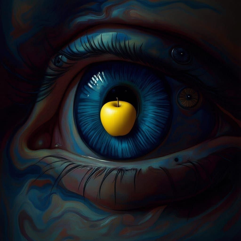 Surreal Eye Reflection With Golden Apple