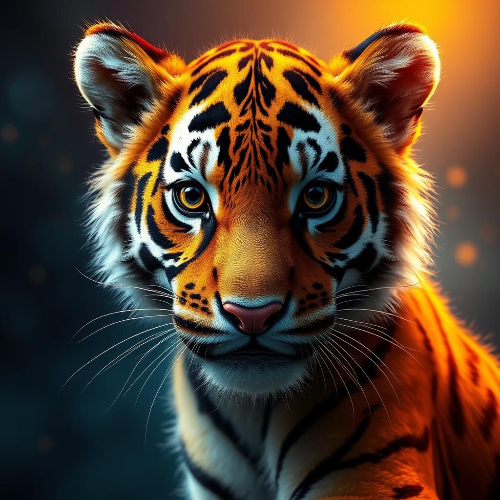 Hyperrealistic Baby Tiger Portrait in Art Nouveau Style