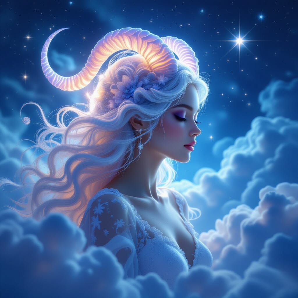 Aries Zodiac Fractal Art with Ethereal Femininity