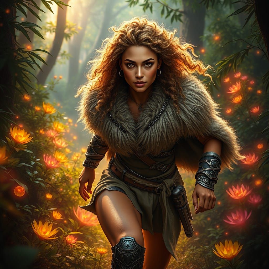 Mystical Warrior in Cosmic Forest