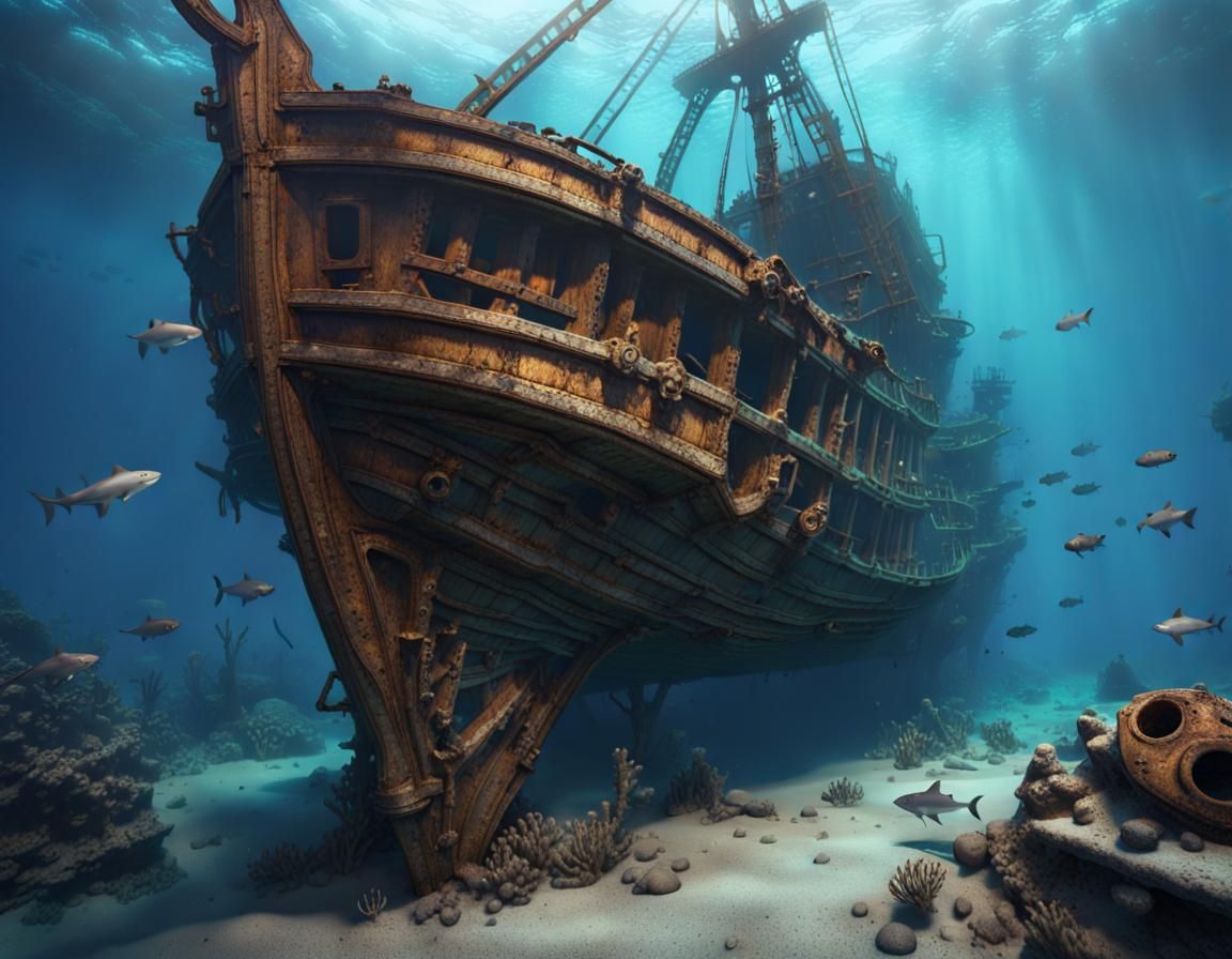 Sunken Shipwreck Ecosystem in Fantasy Art Style