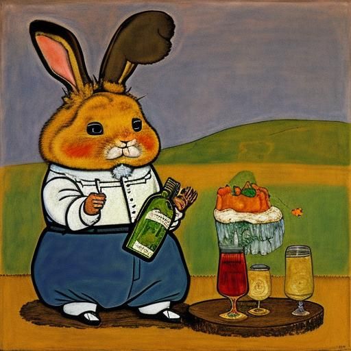 Rabbit Drinking: Expressionist Painting in Rothko Style