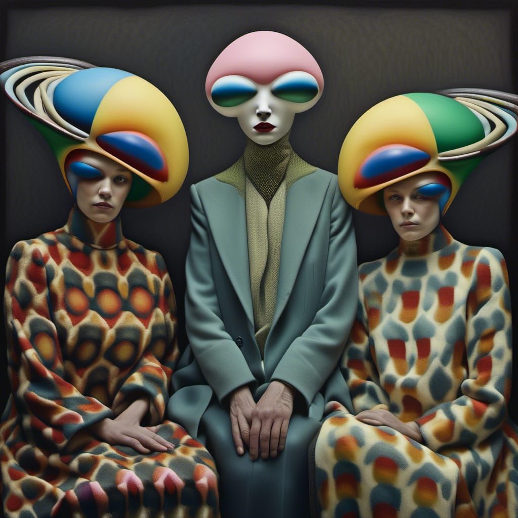 Polychromatic Aliens in a Bizarre Cityscape